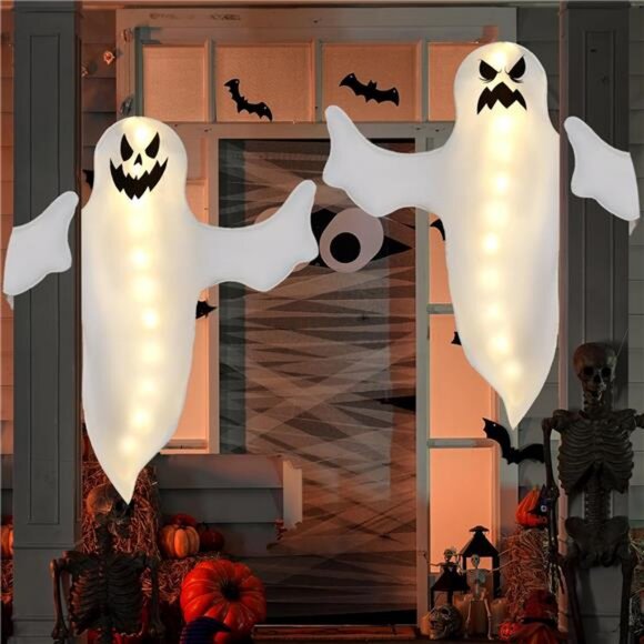 2 Pcs 47" Halloween Light Up Ghost Decorations Outdoor, Halloween Ghost Decor - Picture 5 of 8